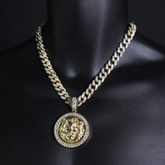 Red Eye Lion Pendant & Iced Cuban CZ Chain – 18"-24" Hip Hop Jewelry