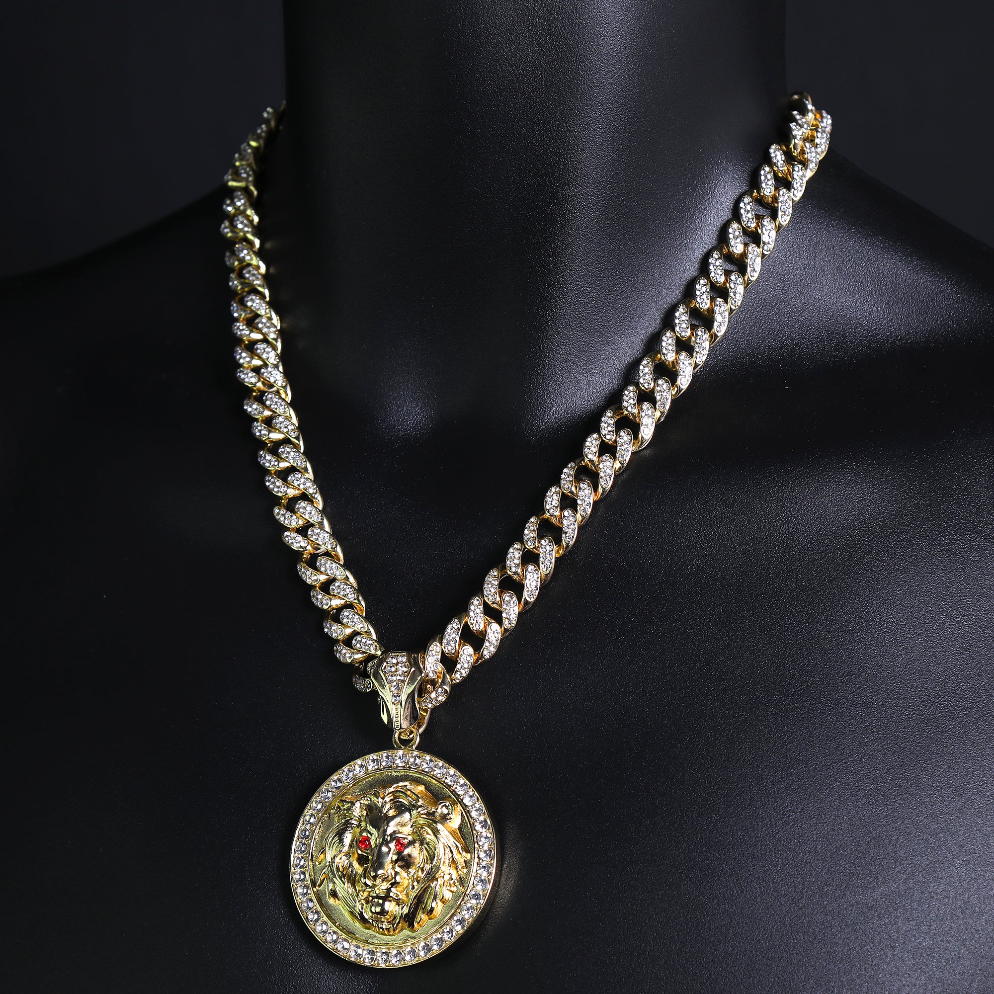 Red Eye Lion Pendant & Iced Cuban CZ Chain – 18"-24" Hip Hop Jewelry