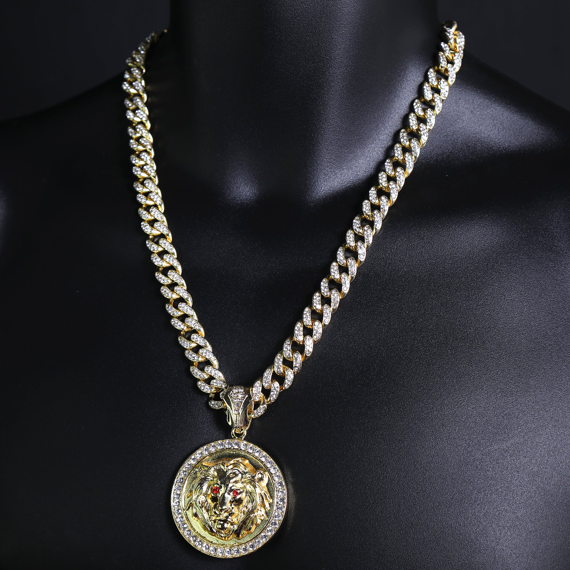 Red Eye Lion Pendant & Iced Cuban CZ Chain – 18"-24" Hip Hop Jewelry