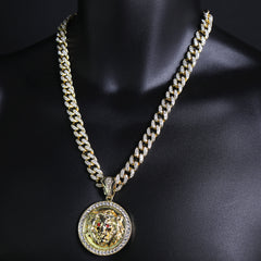 Red Eye Lion Pendant & Iced Cuban CZ Chain – 18"-24" Hip Hop Jewelry