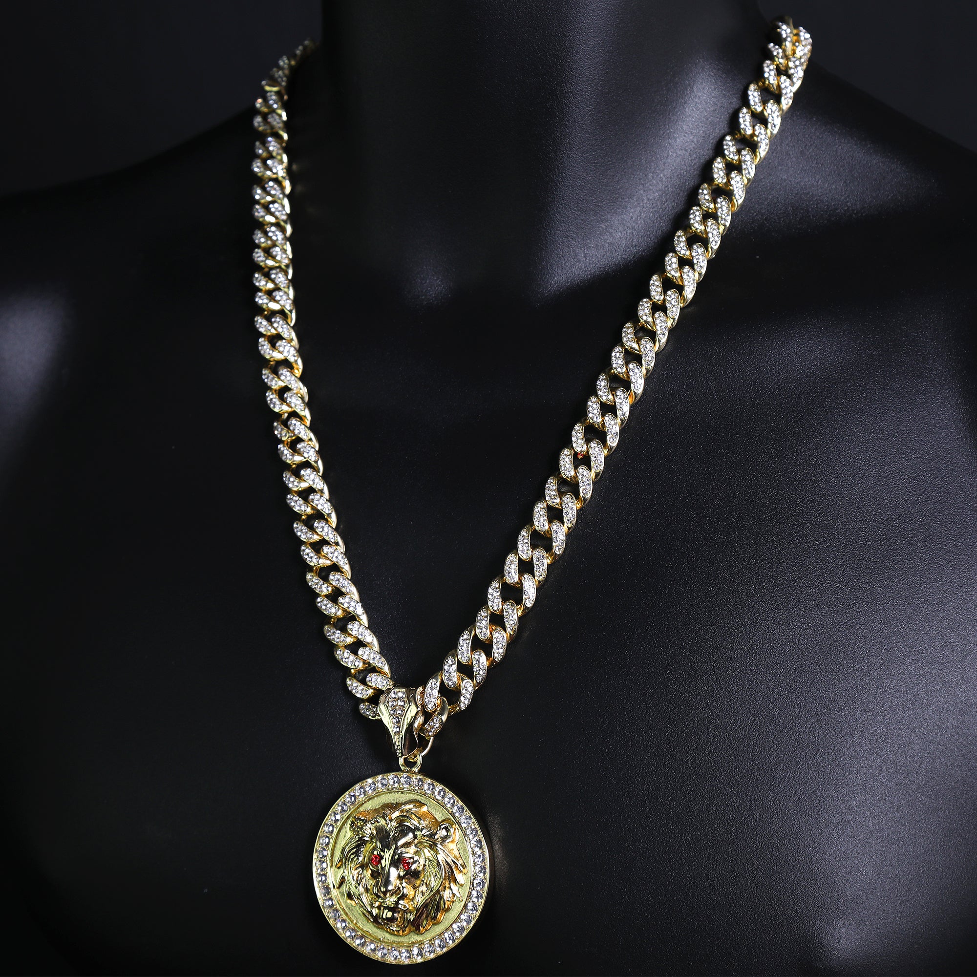 Red Eye Lion Pendant & Iced Cuban CZ Chain – 18"-24" Hip Hop Jewelry