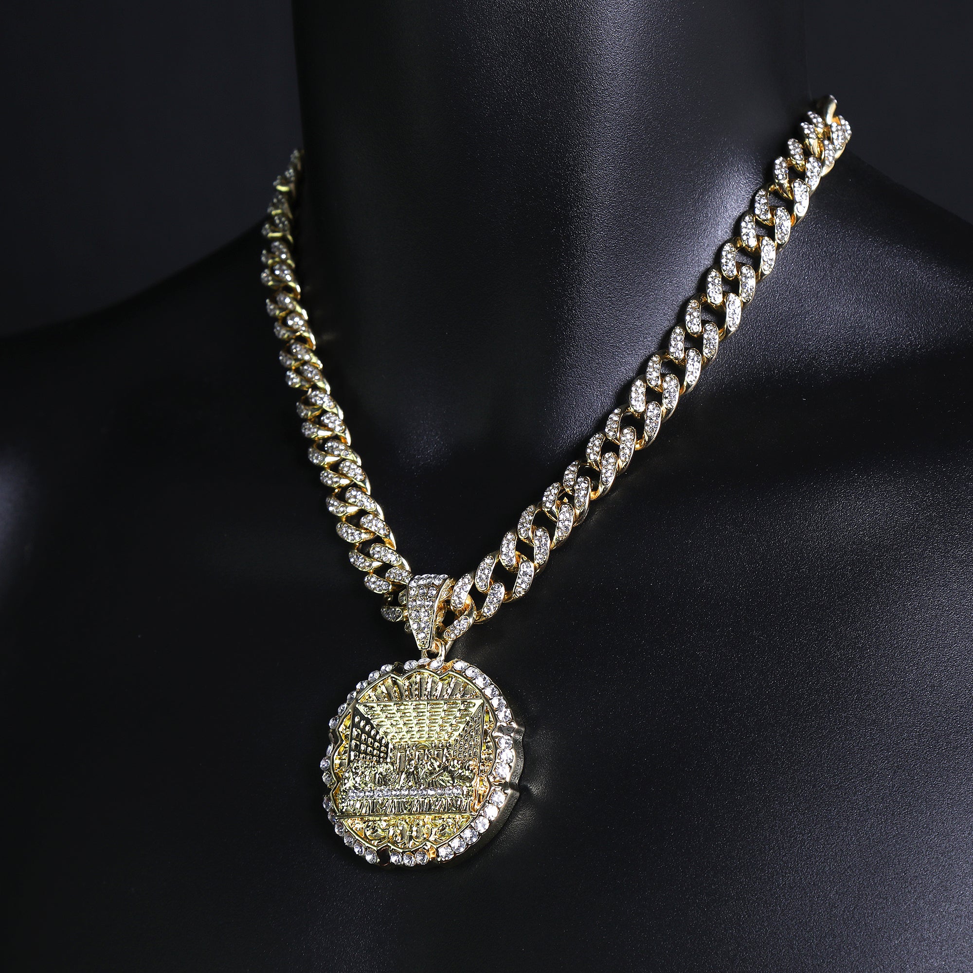 Iced Out Last Supper Pendant & Cuban Chain – Round Hip Hop Necklace 18"-24"