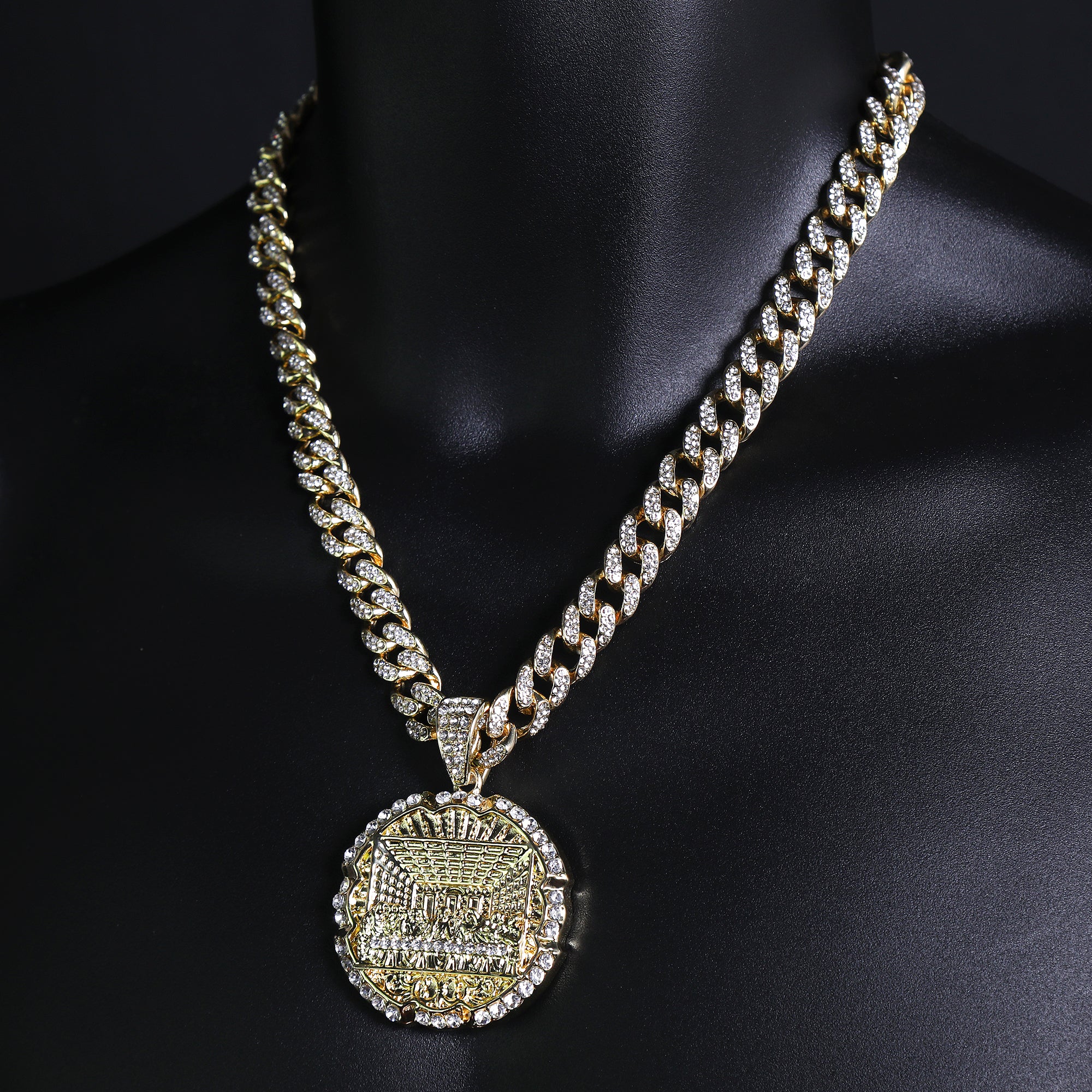 Iced Out Last Supper Pendant & Cuban Chain – Round Hip Hop Necklace 18"-24"