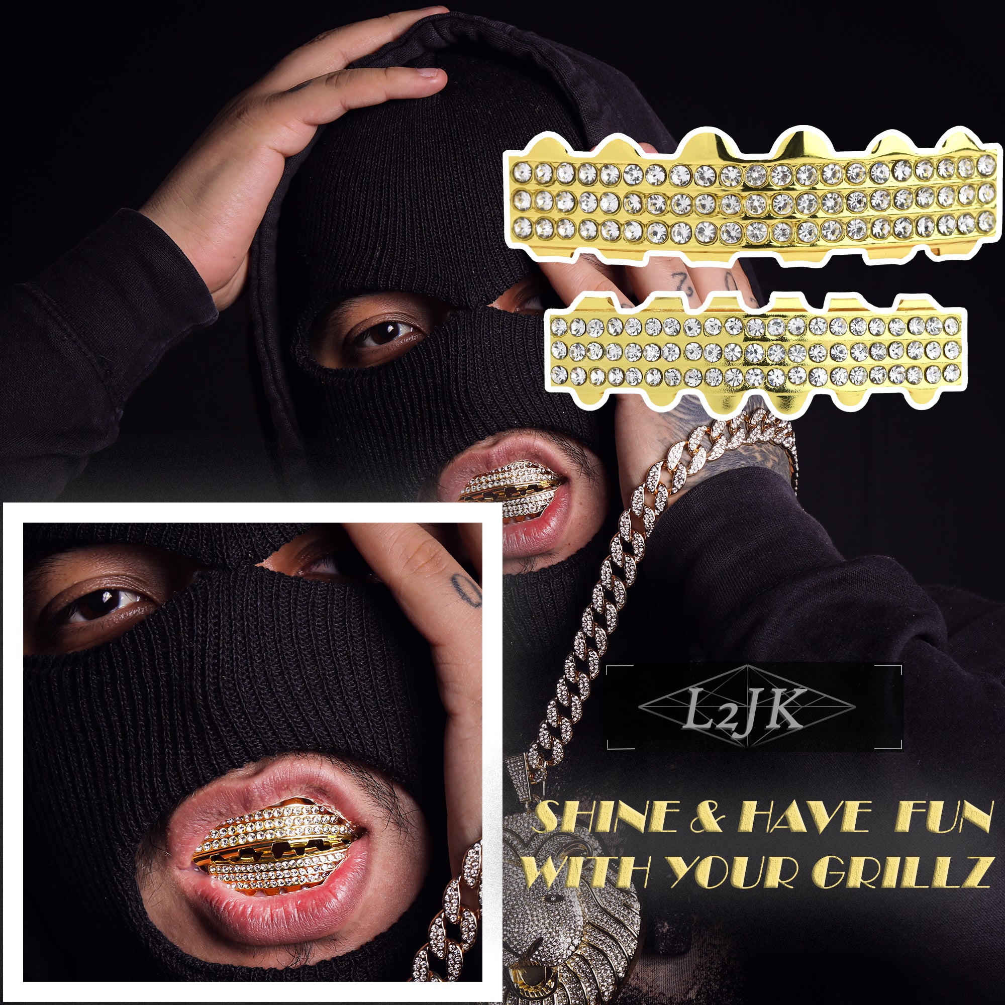 3 ROW 18k GOLD FULLY ICED TOP & BOTTOM GRILLZ