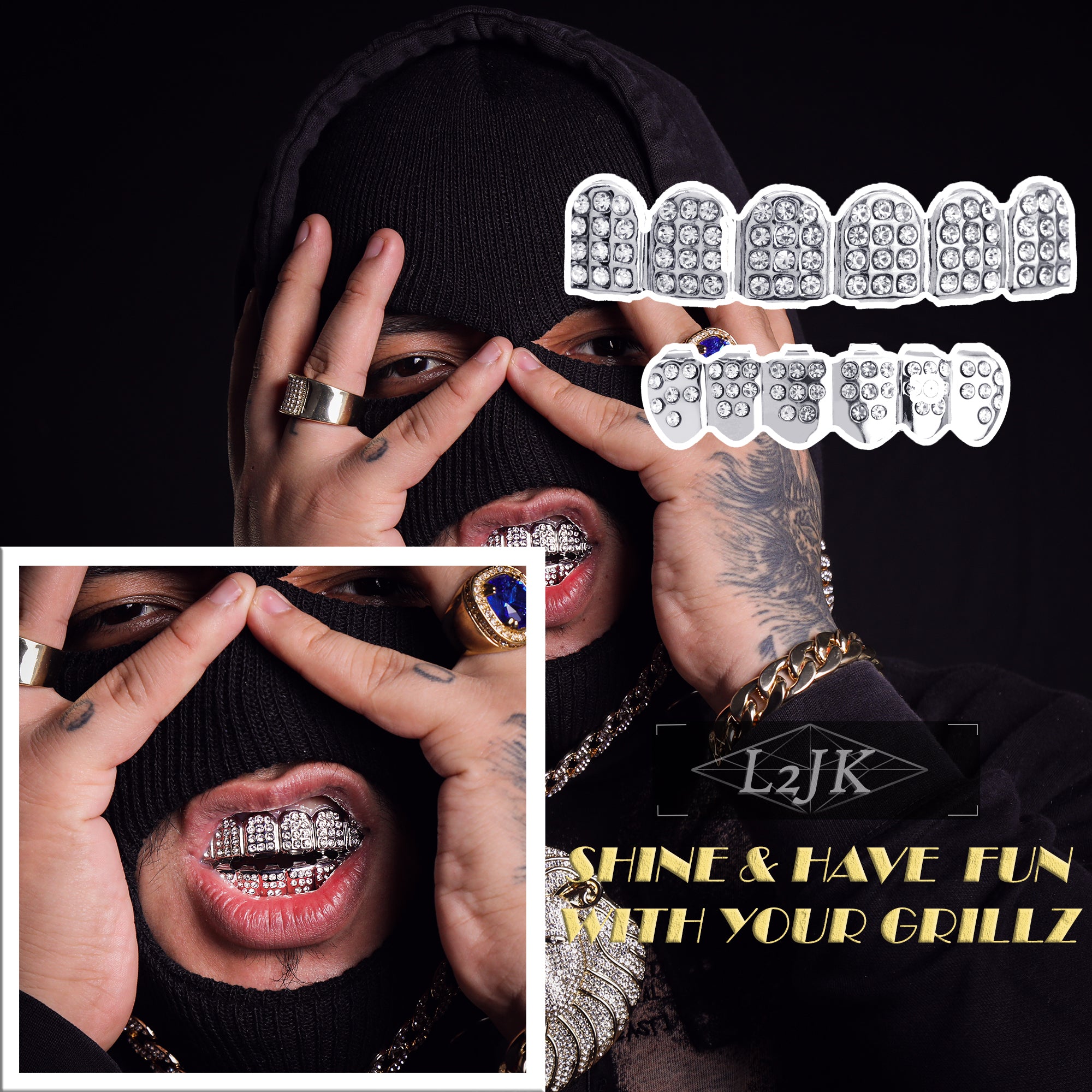 18k WHITE GOLD FULLY ICED TOP & BOTTOM GRILLZ AR