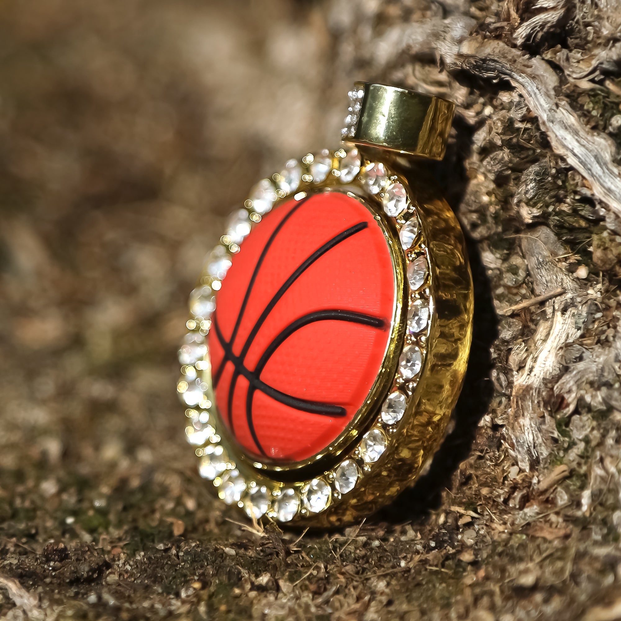 Hip Hop Iced Lab Diamond 18k Gold plated Medallion Basketball Spinner Charm Pendant