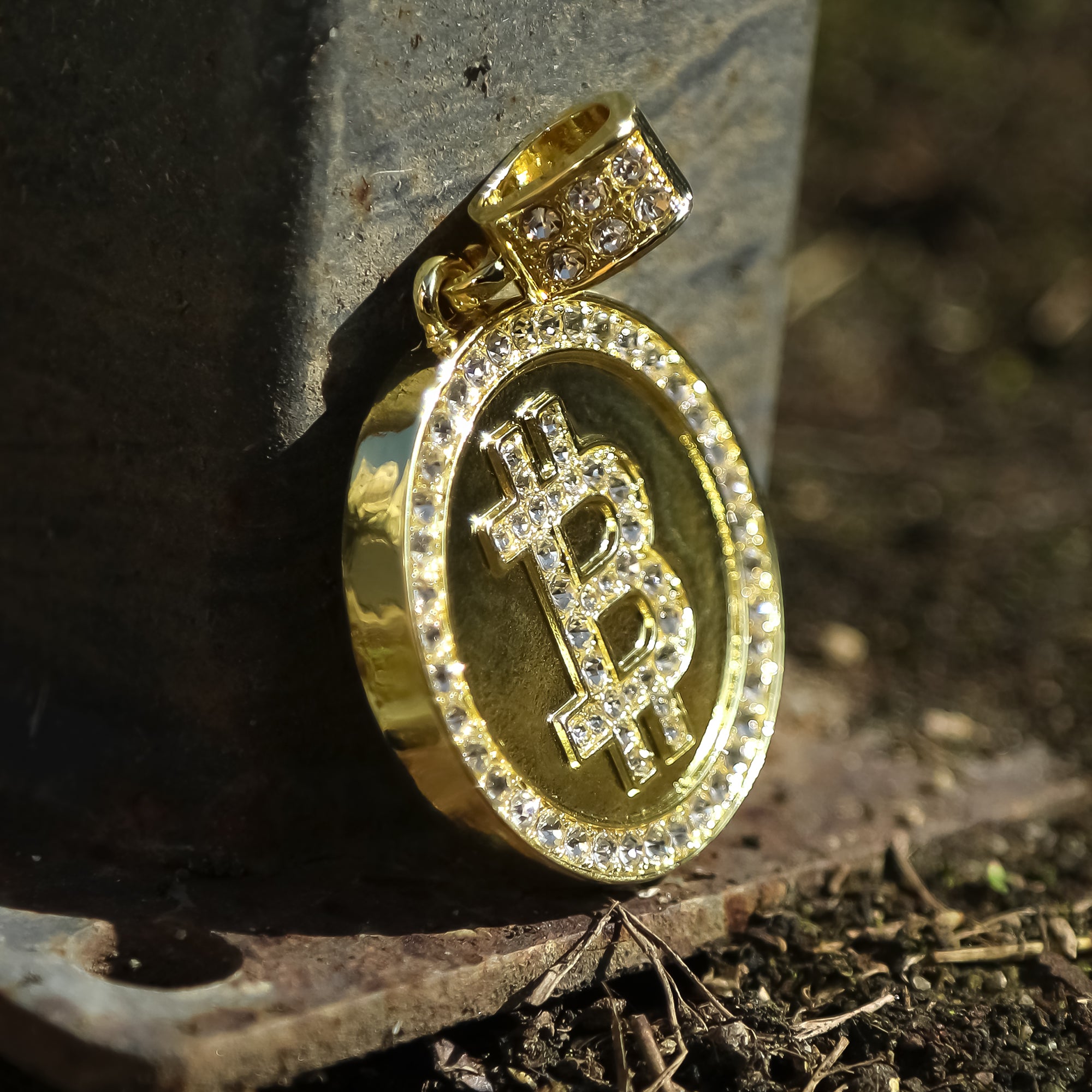 Hip Hop Iced Lab Diamond 18k Gold plated Bitcoin Charm Pendant