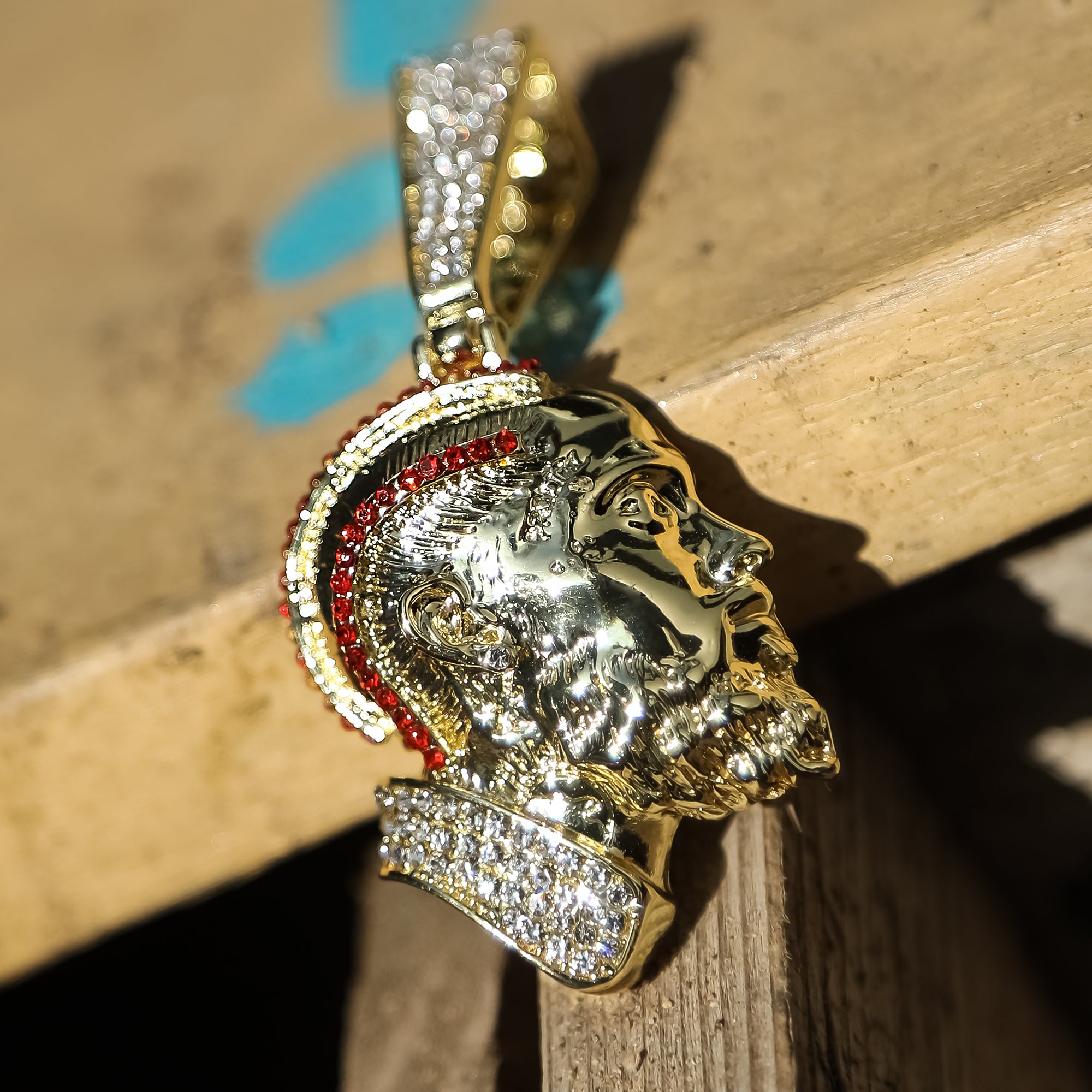 Hip Hop Iced Lab Diamond 18k Gold plated Hustle Face (R) Charm Pendant