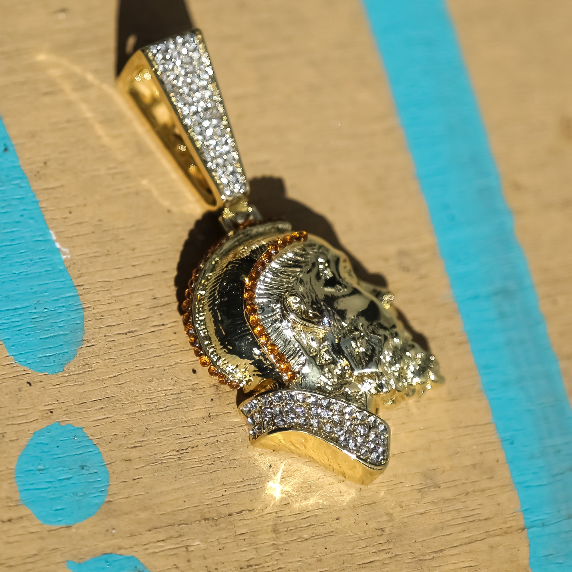 Hip Hop Iced Lab Diamond 18k Gold plated Hustle Face (O) Charm Pendant