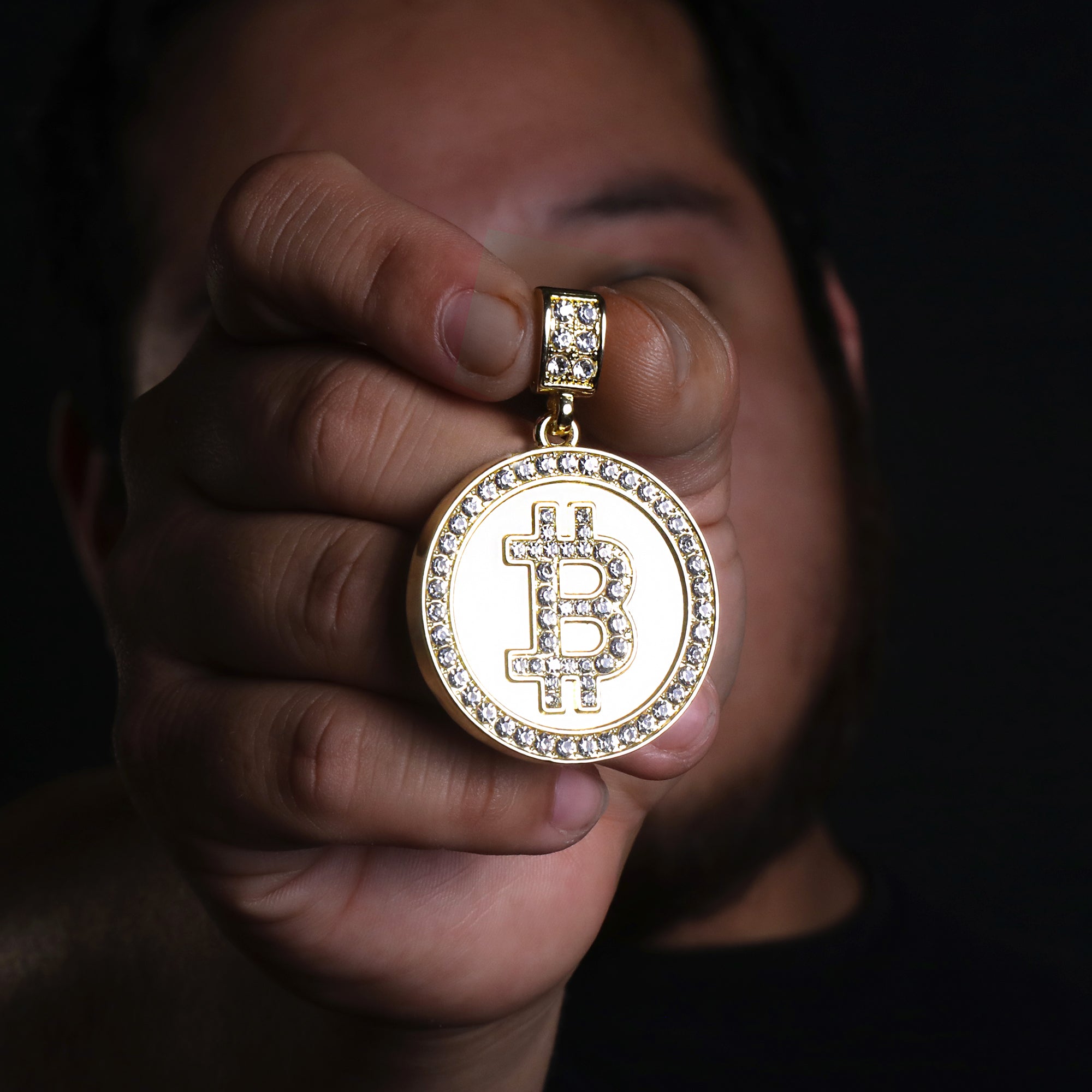 Hip Hop Iced Lab Diamond 18k Gold plated Bitcoin Medallion Pendant