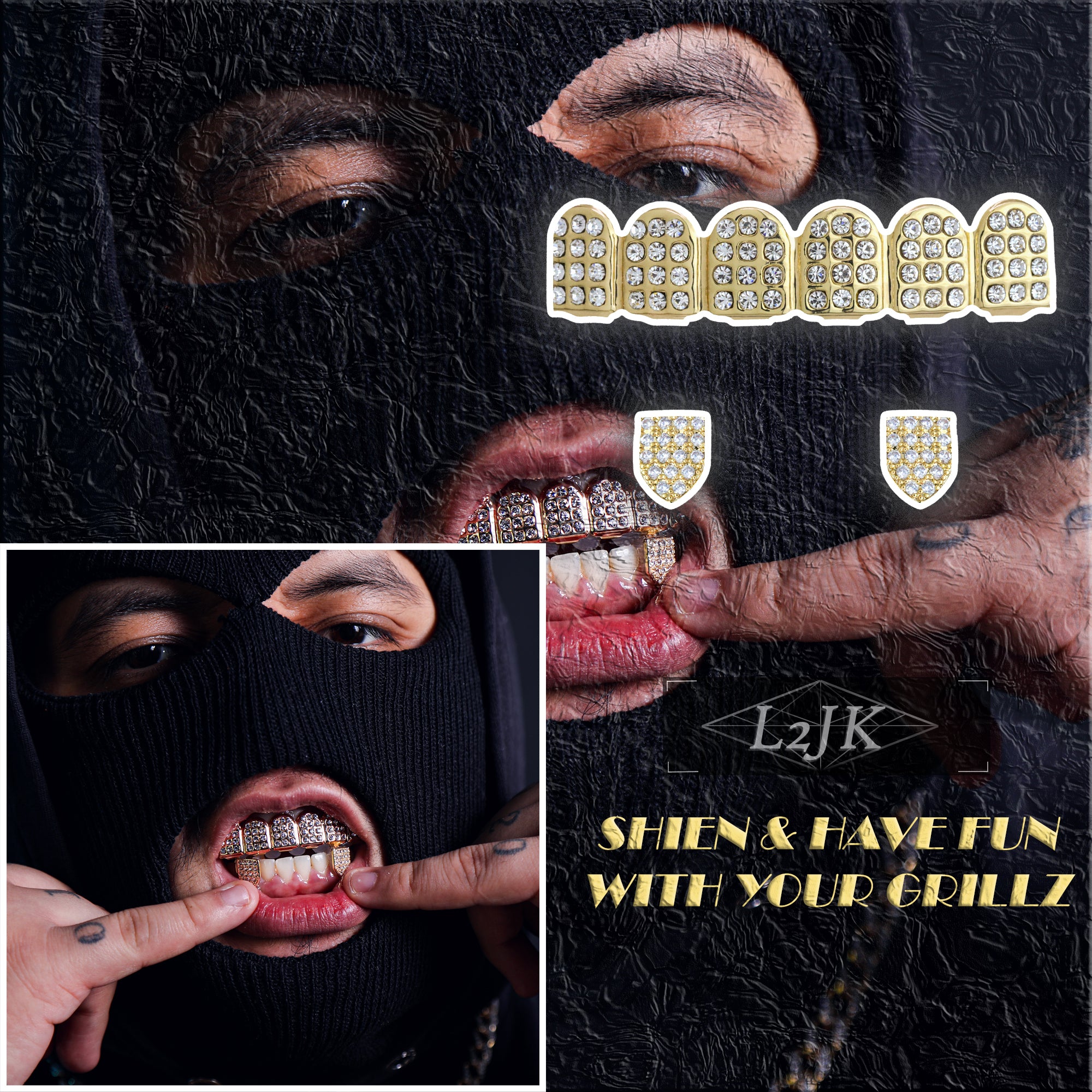 18k GOLD FULLY ICED TOP & SINGLE TOOTH BOTTOM GRILLZ AR
