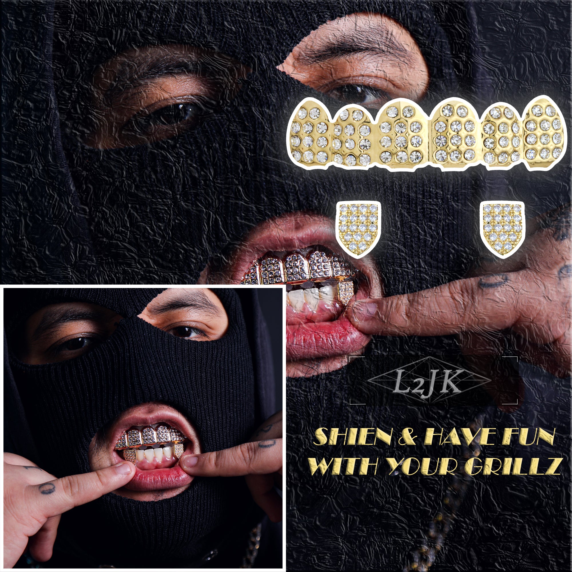 18k GOLD FULLY ICED TOP & SINGLE TOOTH BOTTOM GRILLZ AP