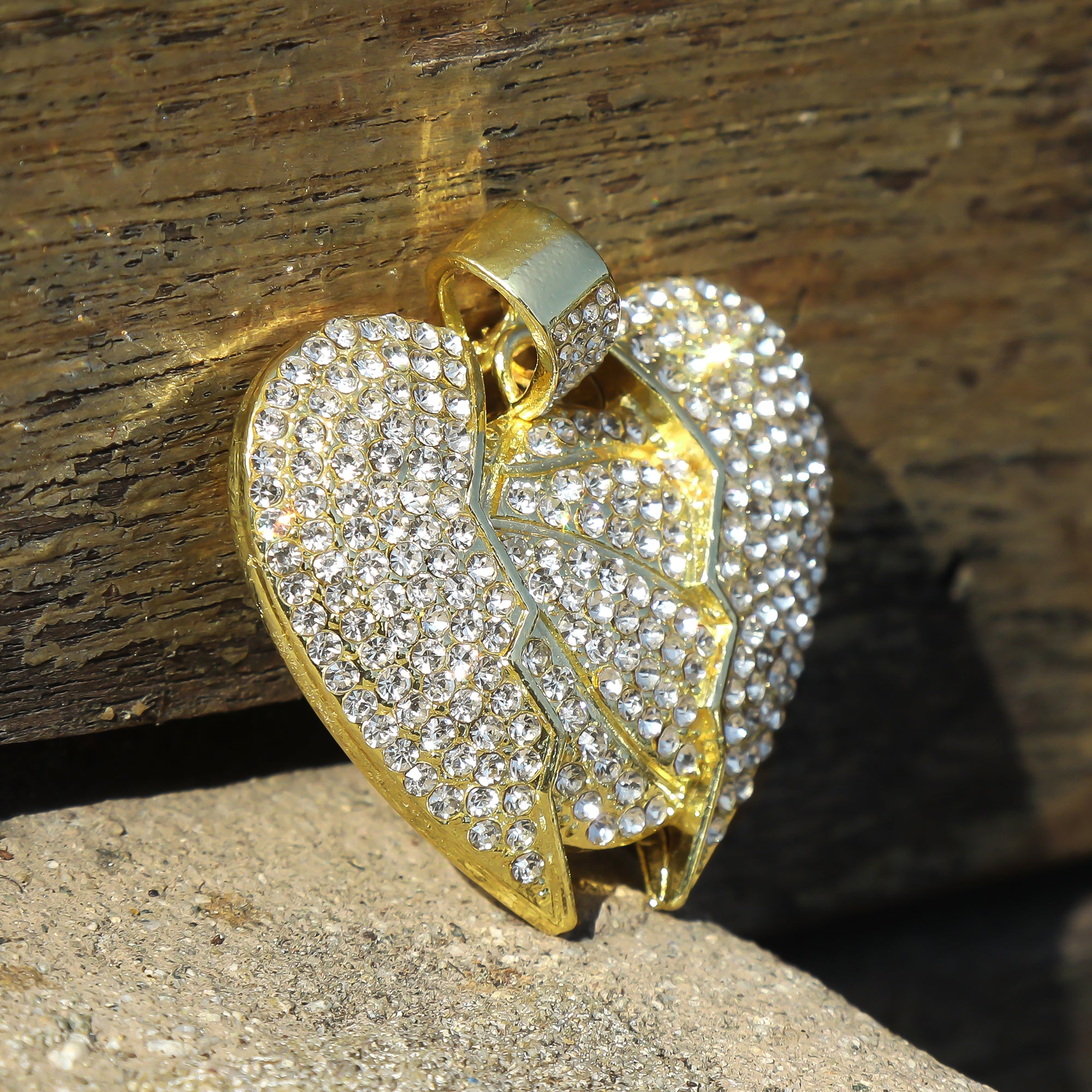 Hip Hop Iced Lab Diamond 18k Gold Plated Broken Heart Basketball Charm Pendant