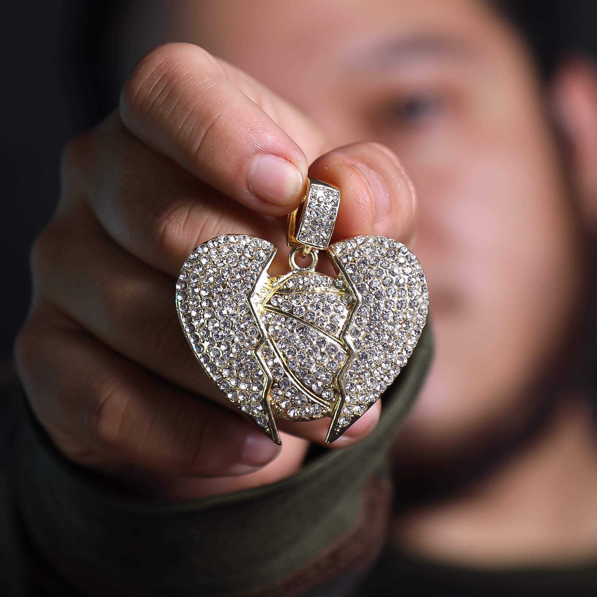 Hip Hop Iced Lab Diamond 18k Gold Plated Broken Heart Basketball Charm Pendant