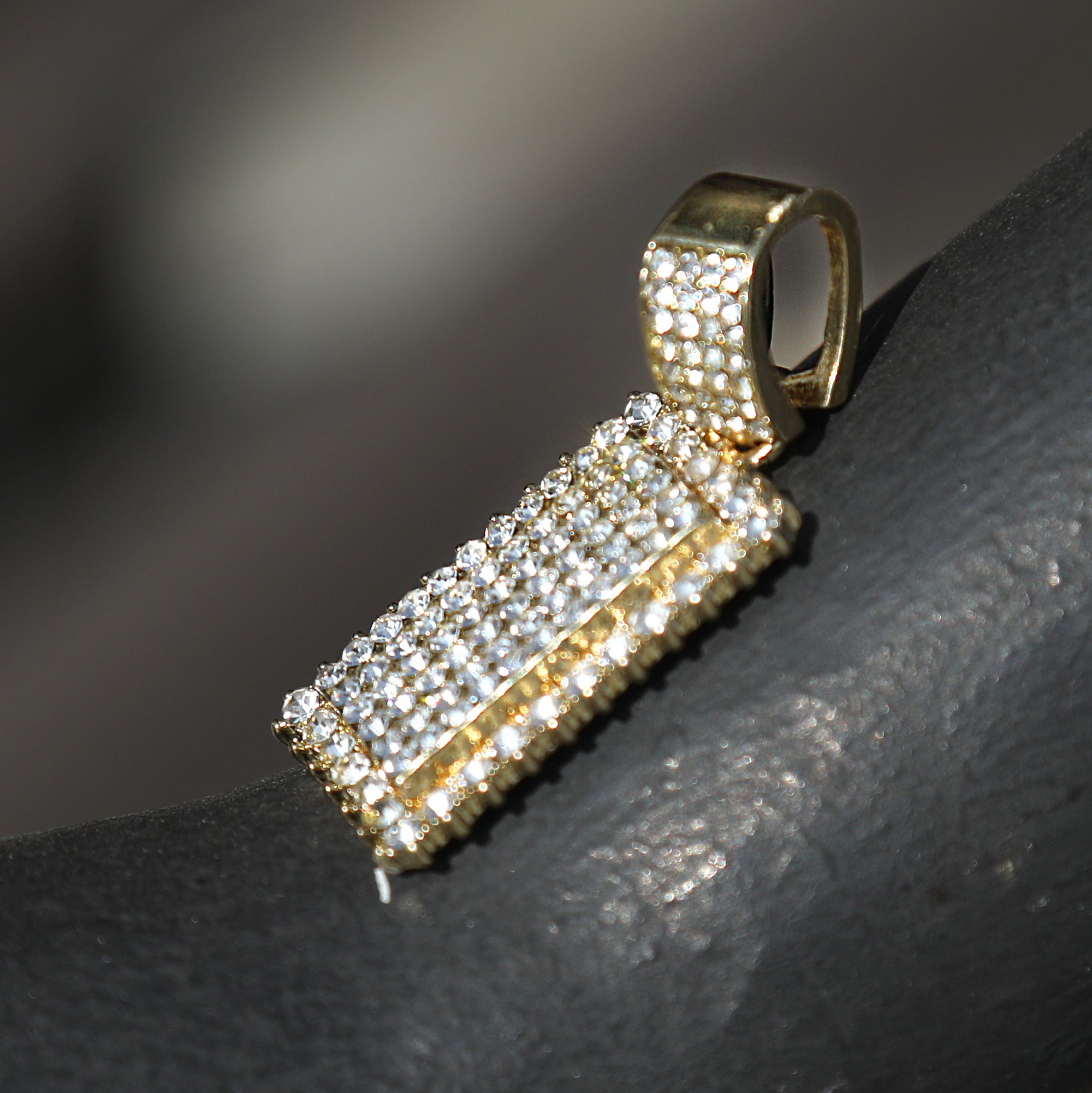 Hip Hop Iced Lab Diamond 18k Gold Plated Prong Set Dog Tag Charm Pendant