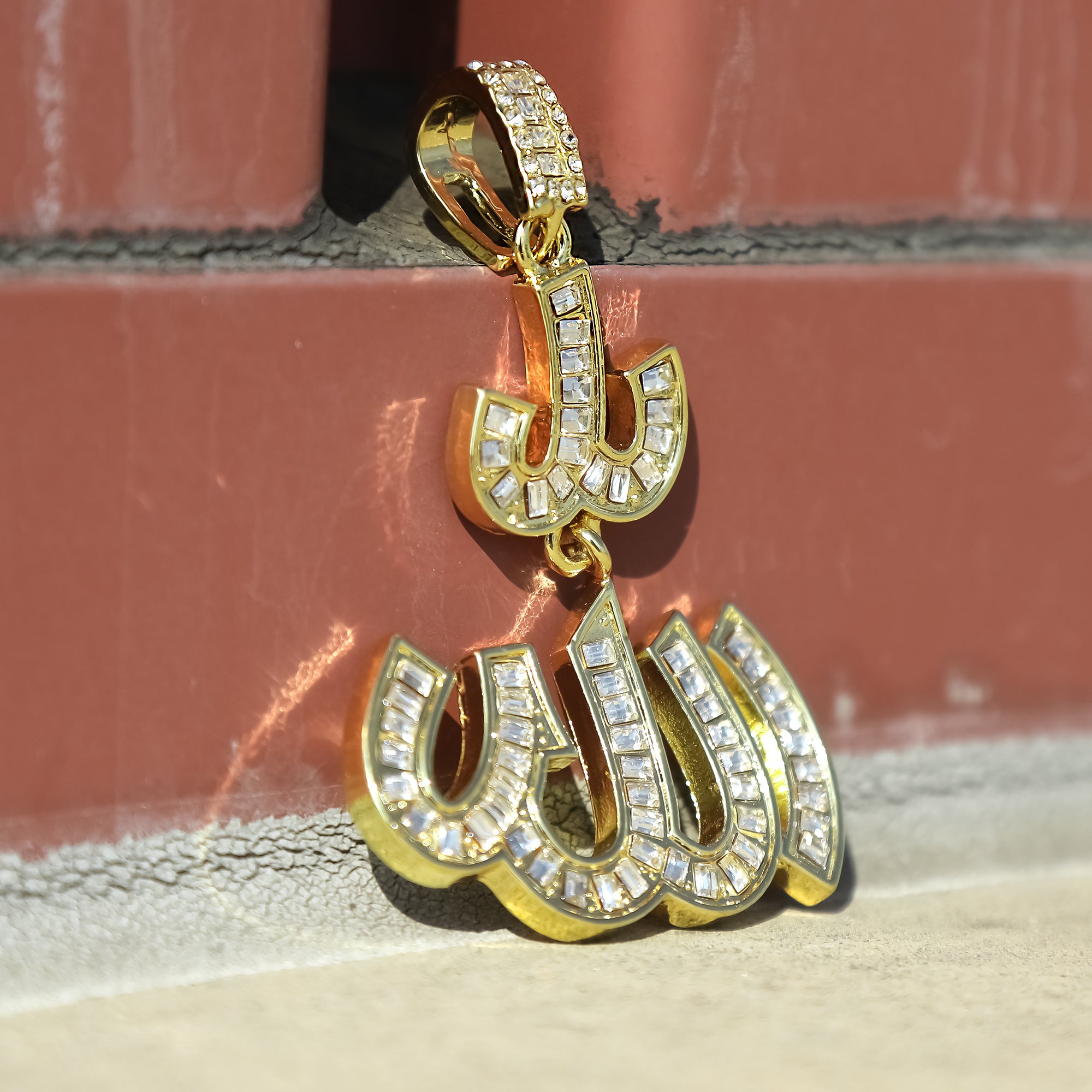 Hip Hop Iced Lab Diamond 18k Gold Plated Allah Charm Pendant