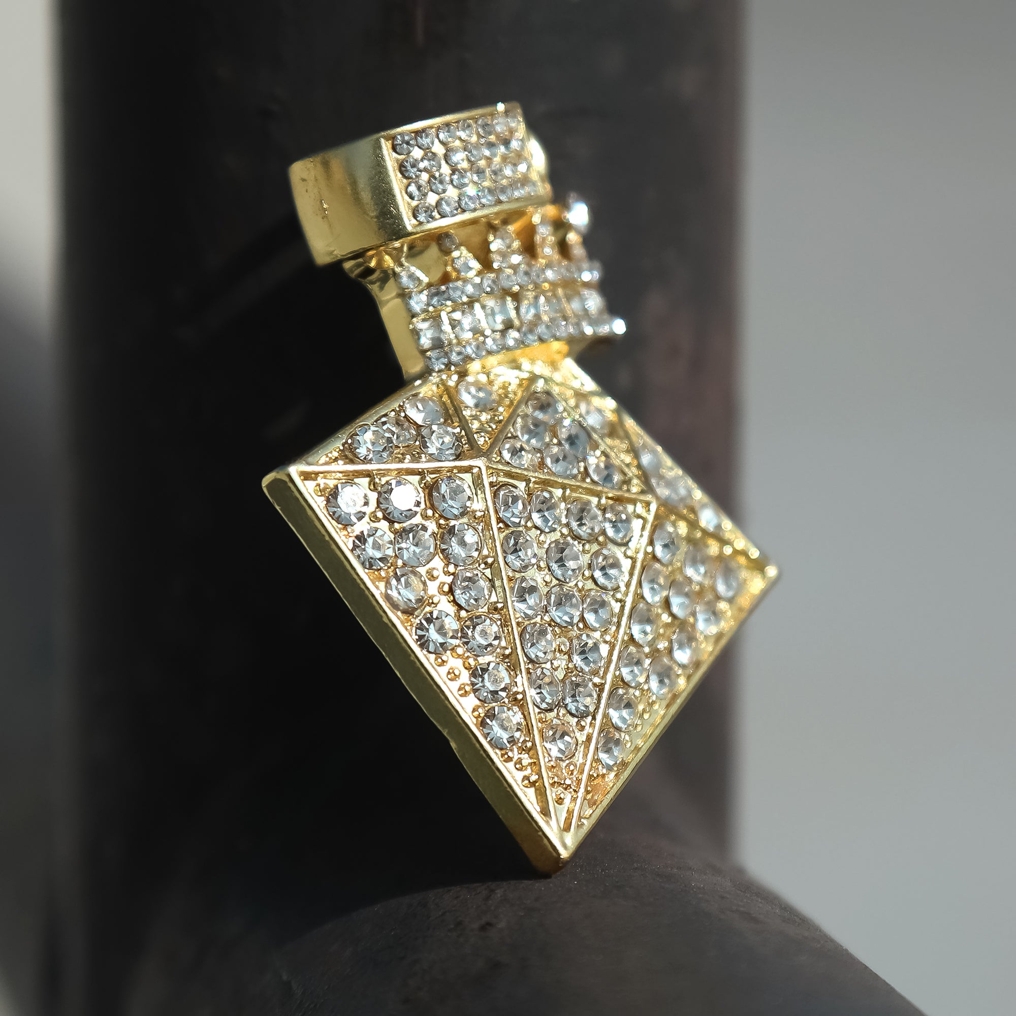 Hip Hop Iced Lab Diamond 18k Gold Plated D-Shape Crown Charm Pendant