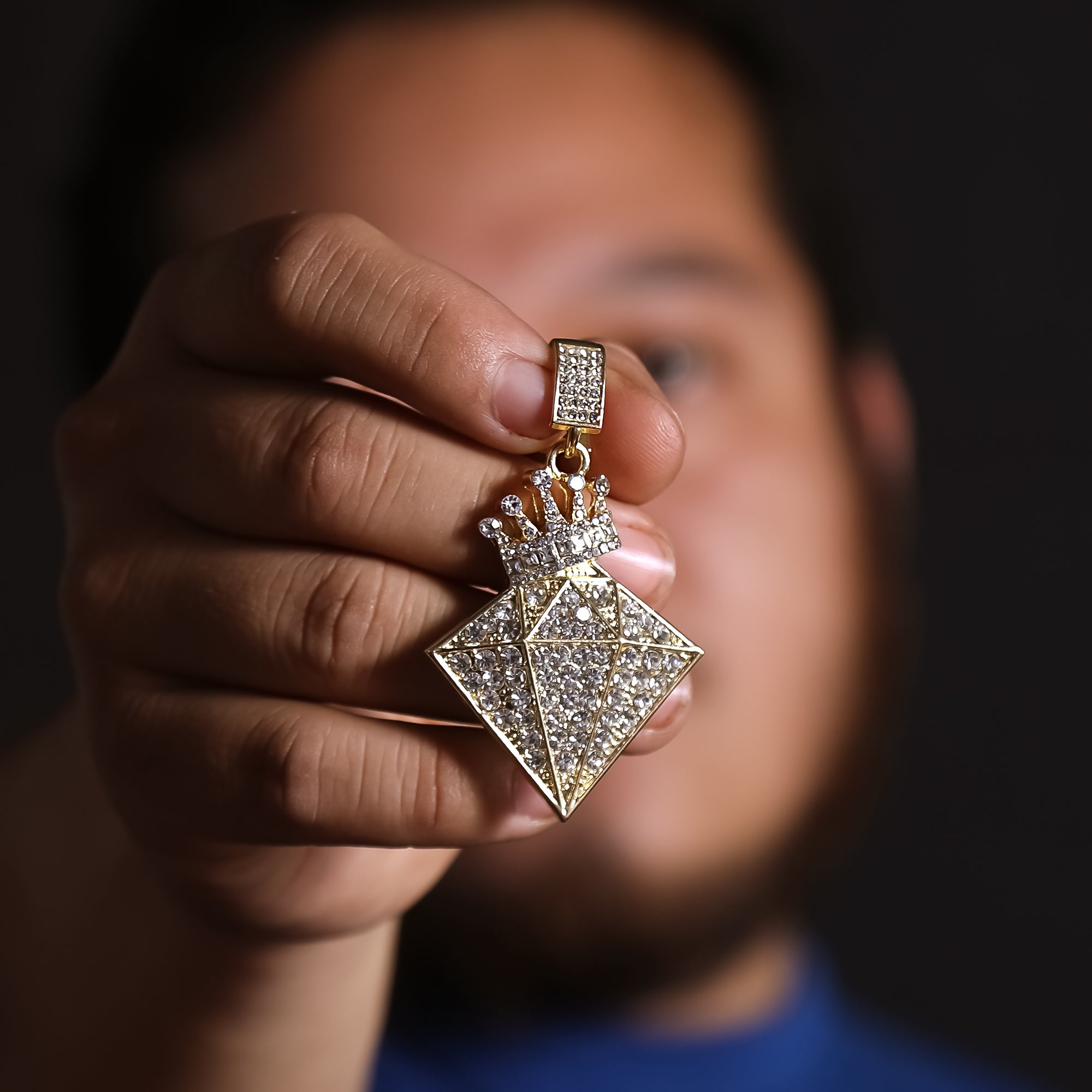 Hip Hop Iced Lab Diamond 18k Gold Plated D-Shape Crown Charm Pendant