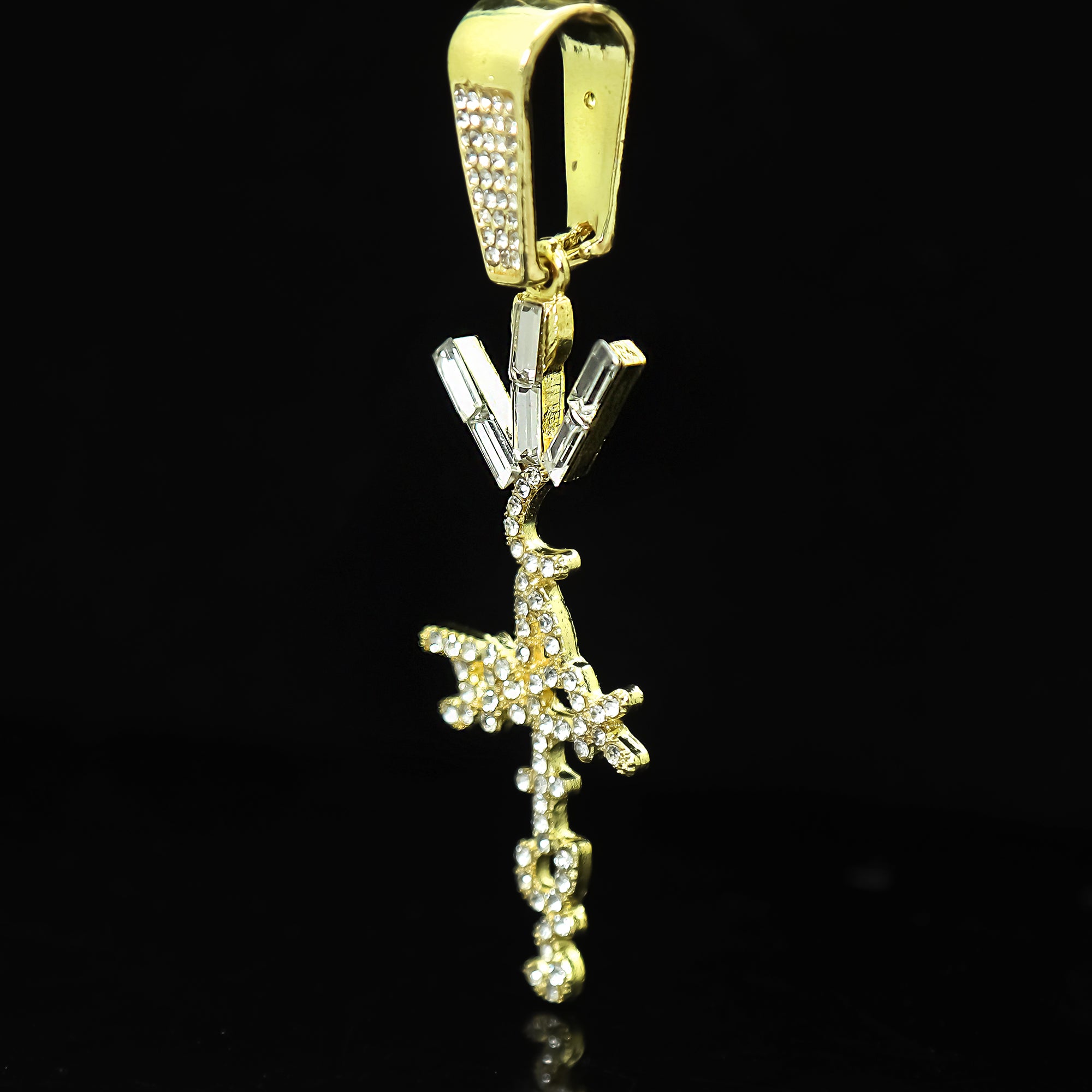 Hip Hop Iced Lab Diamond 18k Gold Plated Jack Cross Charm Pendant