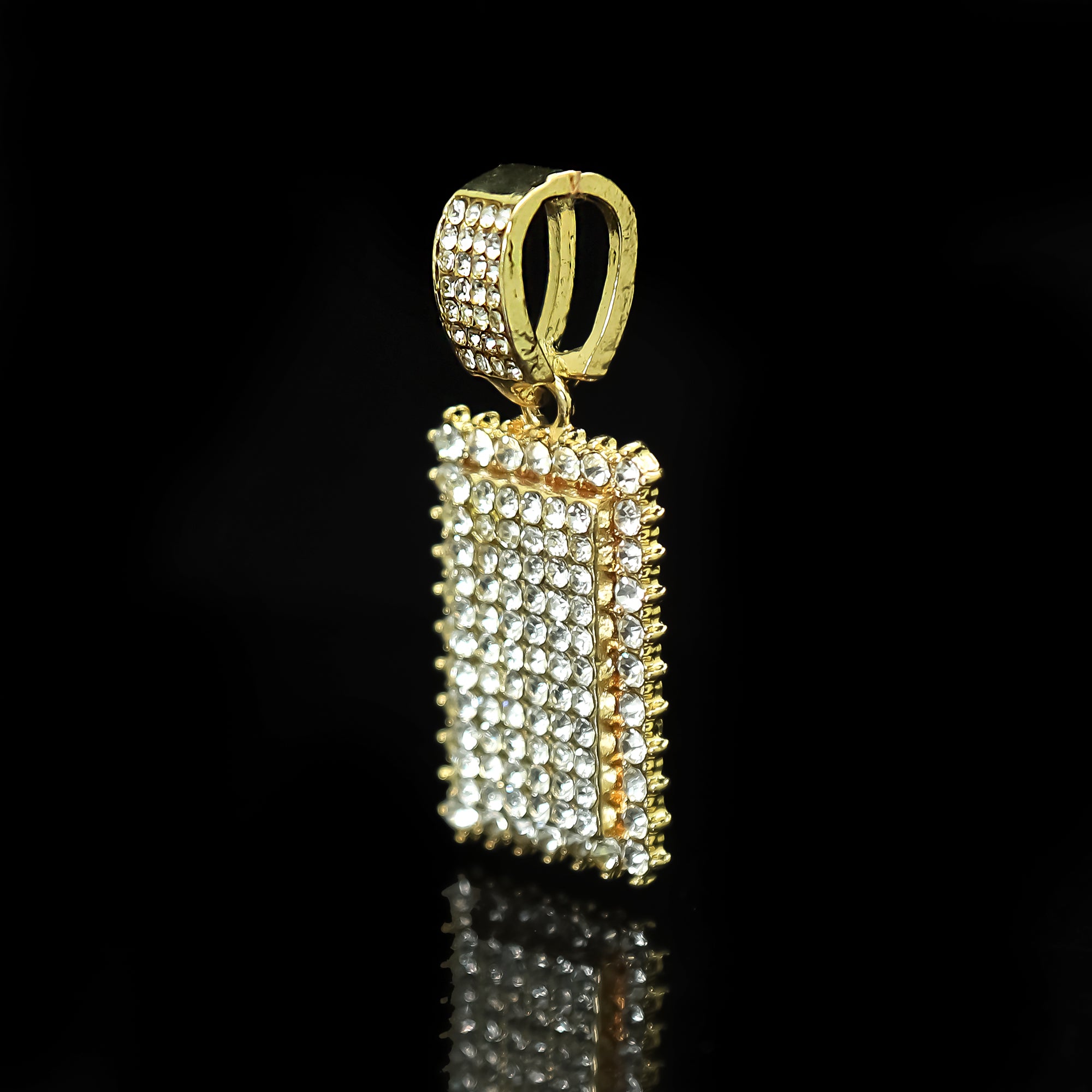 Hip Hop Iced Lab Diamond 18k Gold Plated Prong Set Dog Tag Charm Pendant