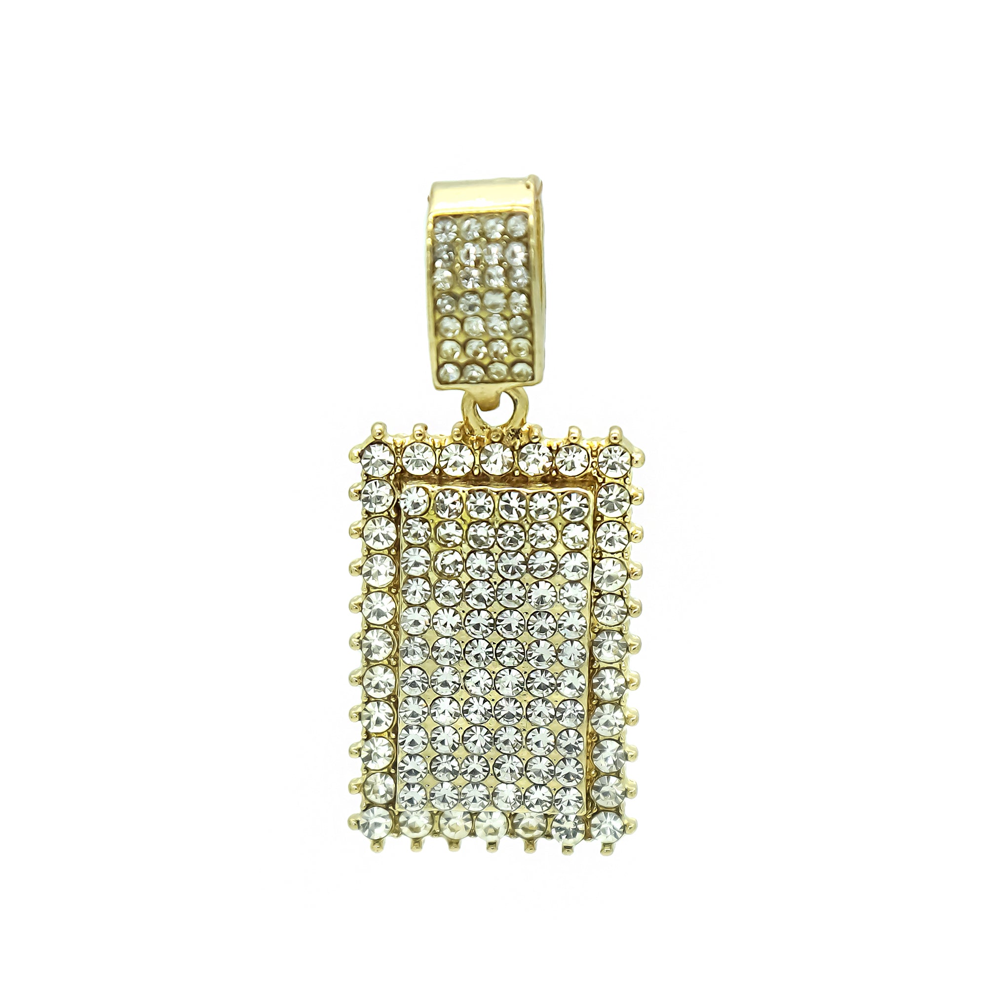 Hip Hop Iced Lab Diamond 18k Gold Plated Prong Set Dog Tag Charm Pendant