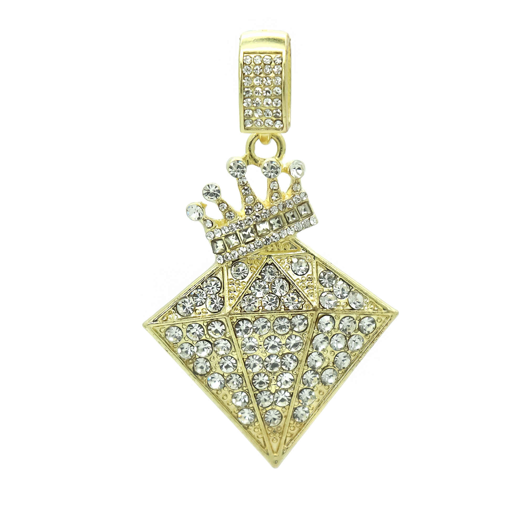 Hip Hop Iced Lab Diamond 18k Gold Plated D-Shape Crown Charm Pendant