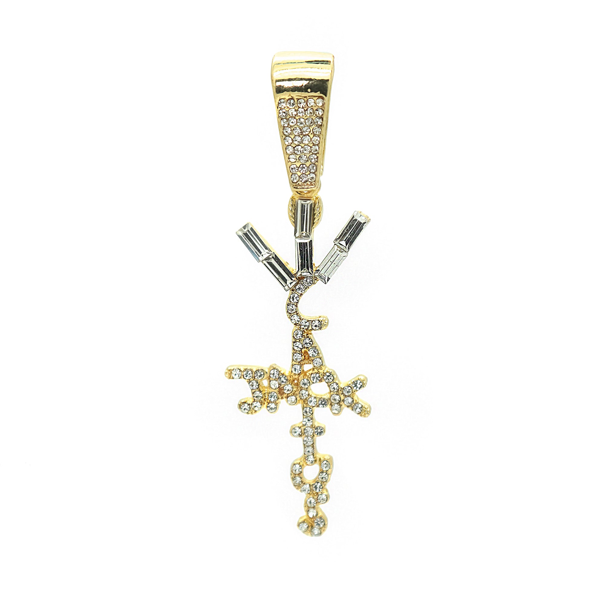 Hip Hop Iced Lab Diamond 18k Gold Plated Jack Cross Charm Pendant