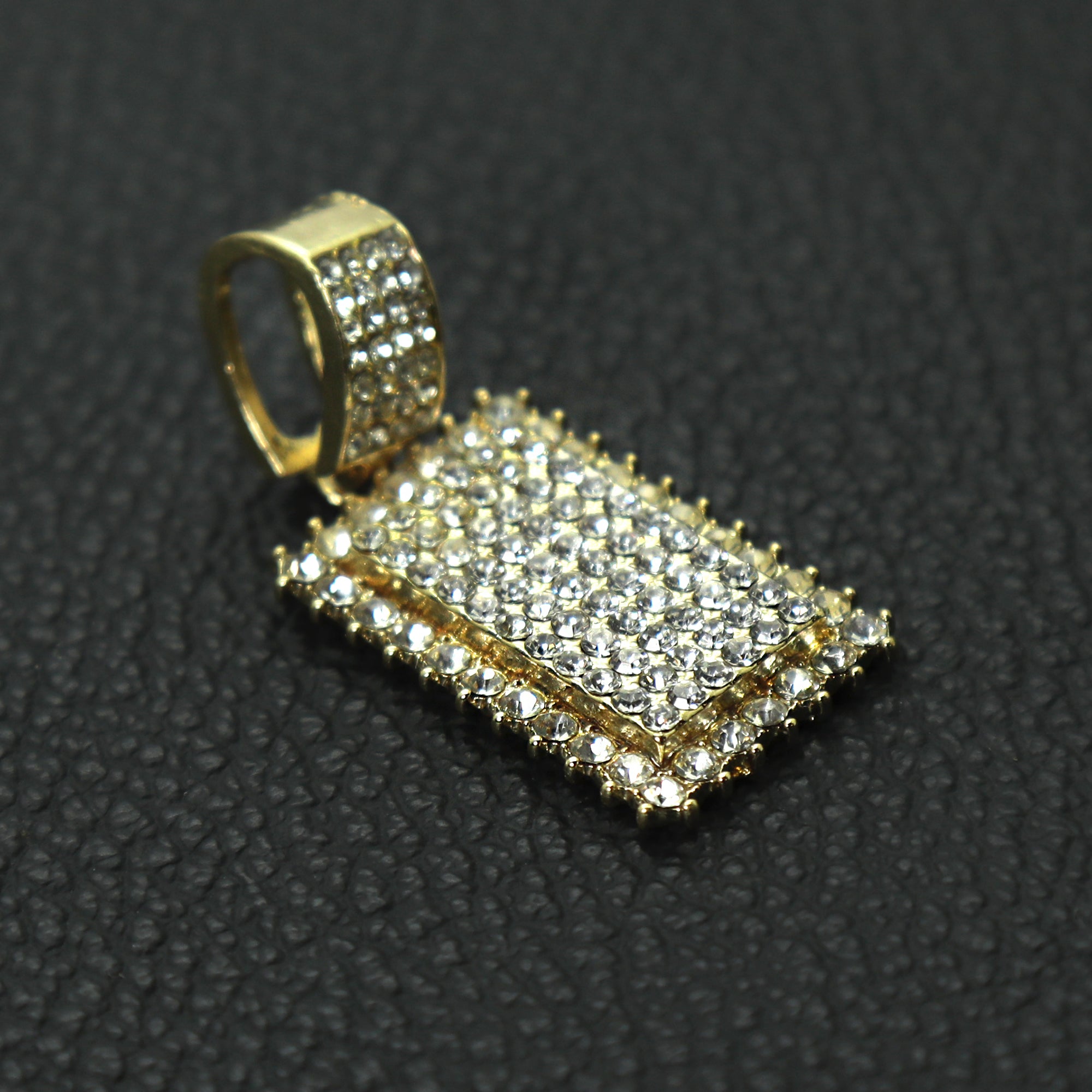 Hip Hop Iced Lab Diamond 18k Gold Plated Prong Set Dog Tag Charm Pendant