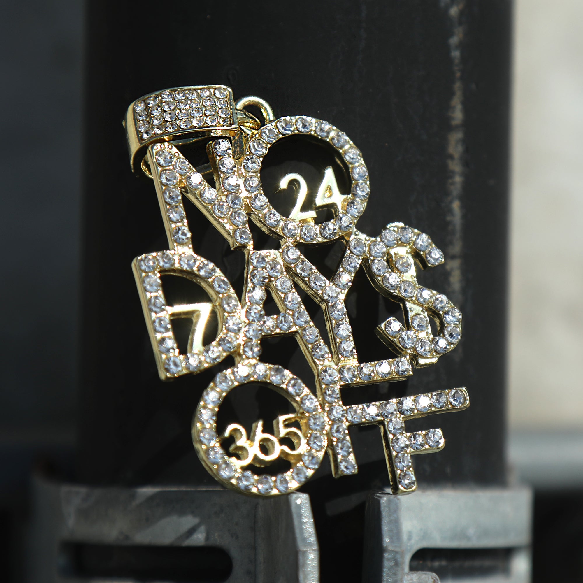 Hip Hop Iced Lab Diamond 18k Gold Plated No Days Off 24/7 365 Charm Pendant