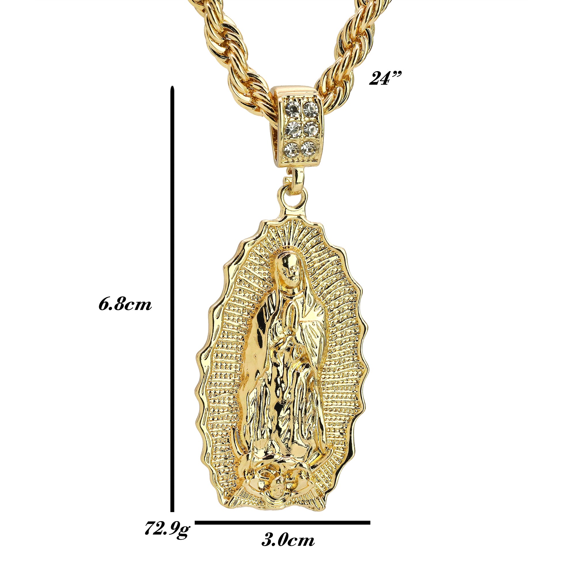 Oval Flat Bottom Wave Guadalupe Pendant Rope 6mm 24 Necklace Men's 14k Gold Plated