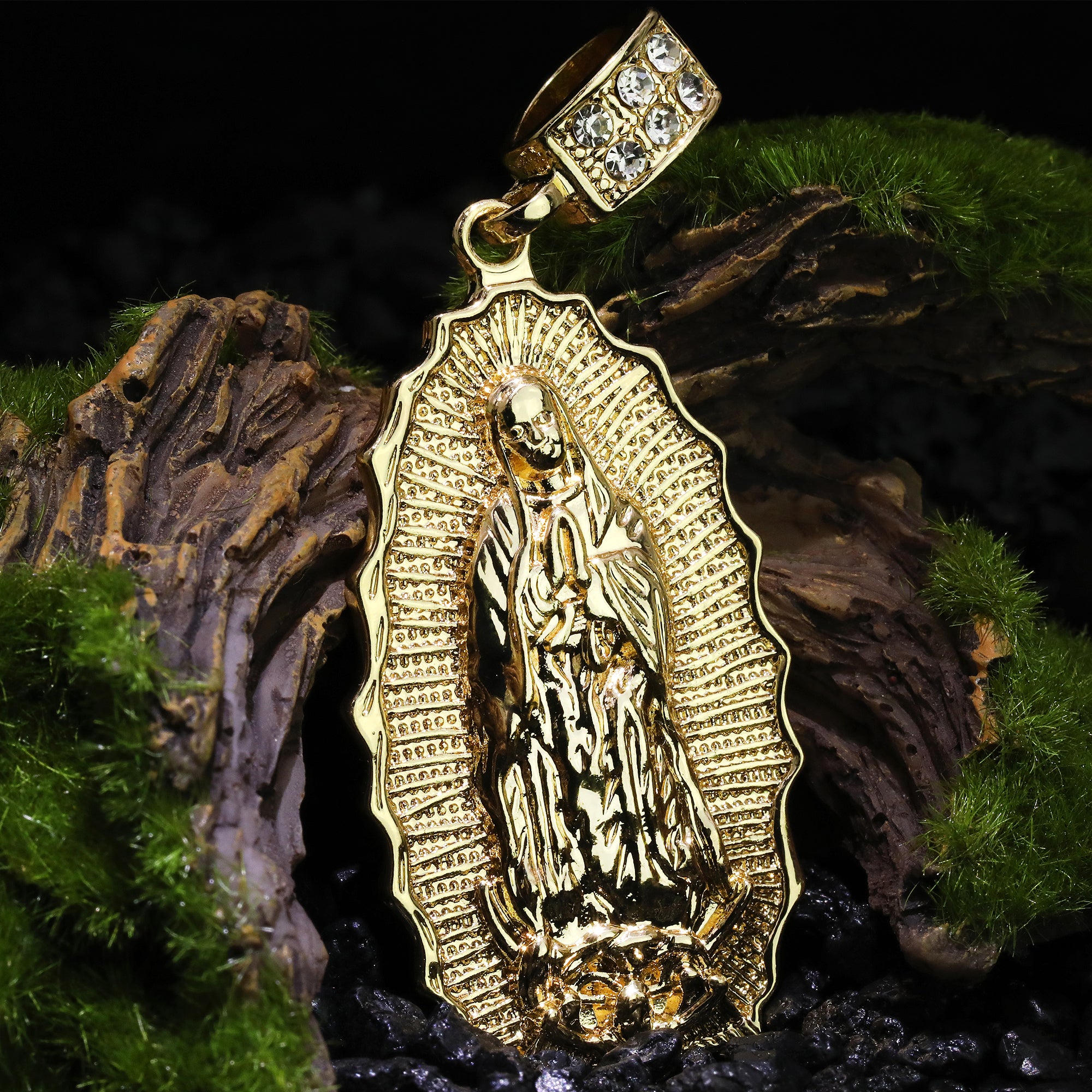 Oval Flat Bottom Wave Guadalupe Pendant Rope 6mm 24 Necklace Men's 14k Gold Plated