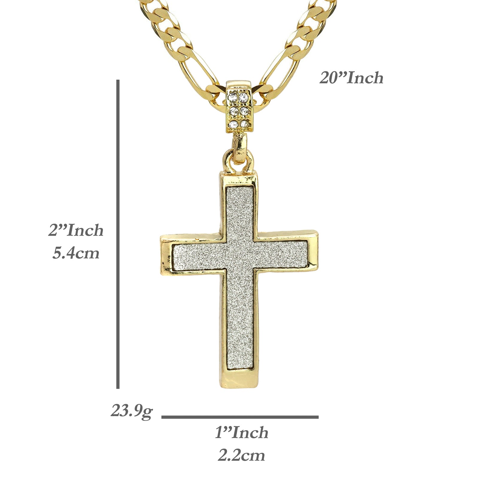 Stardust Cross Pendant 20" Figaro Chain Hip Hop Style 18k Gold Plated