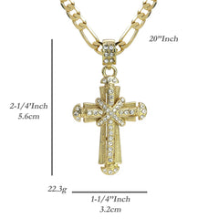 X Two Cz Cross Pendant 20" Figaro Chain Hip Hop Style 18k Gold Plated