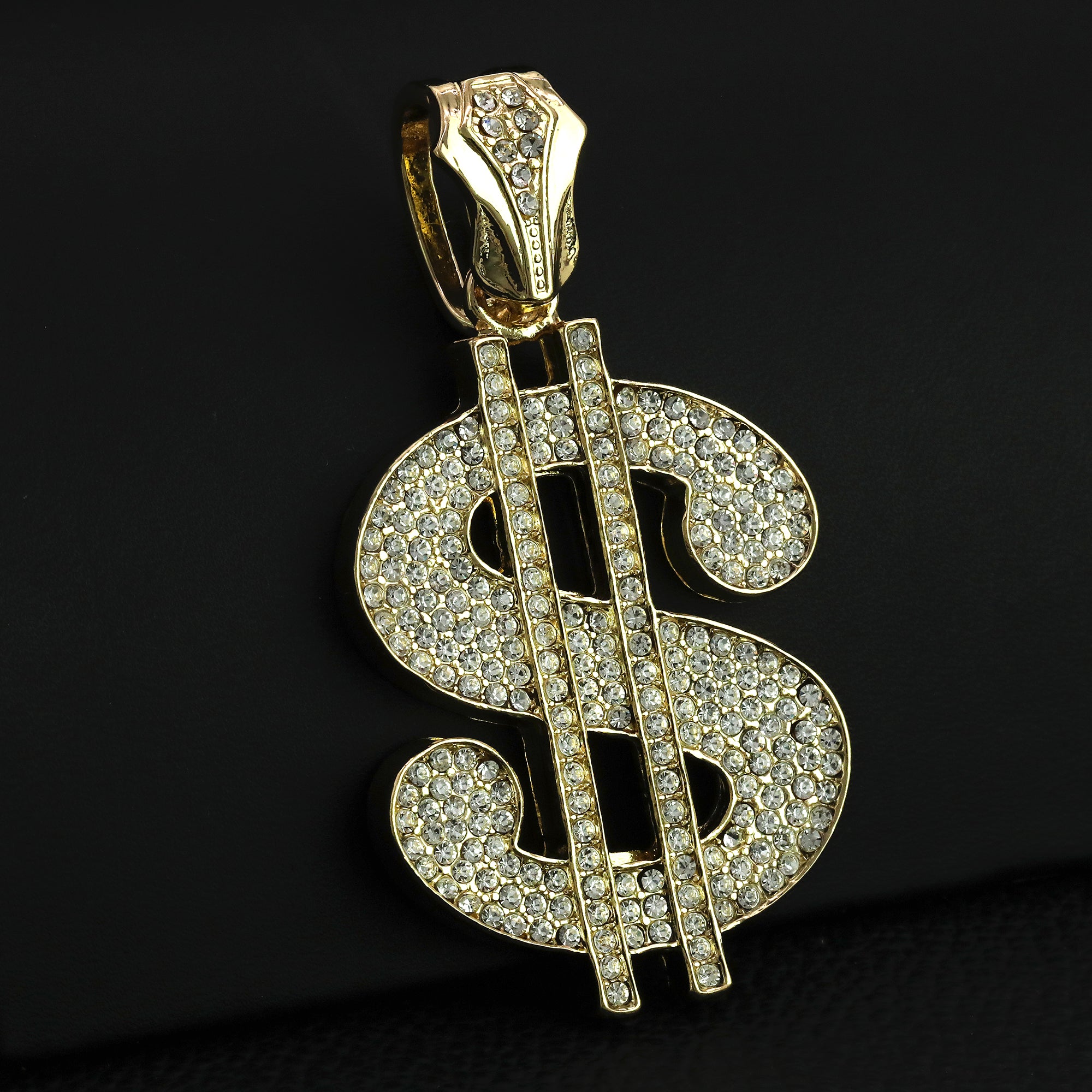 Large CZ Money Sign Pendant & Iced Cuban CZ Chain Necklace – Hip Hop Jewelry for Men – 18"-24"