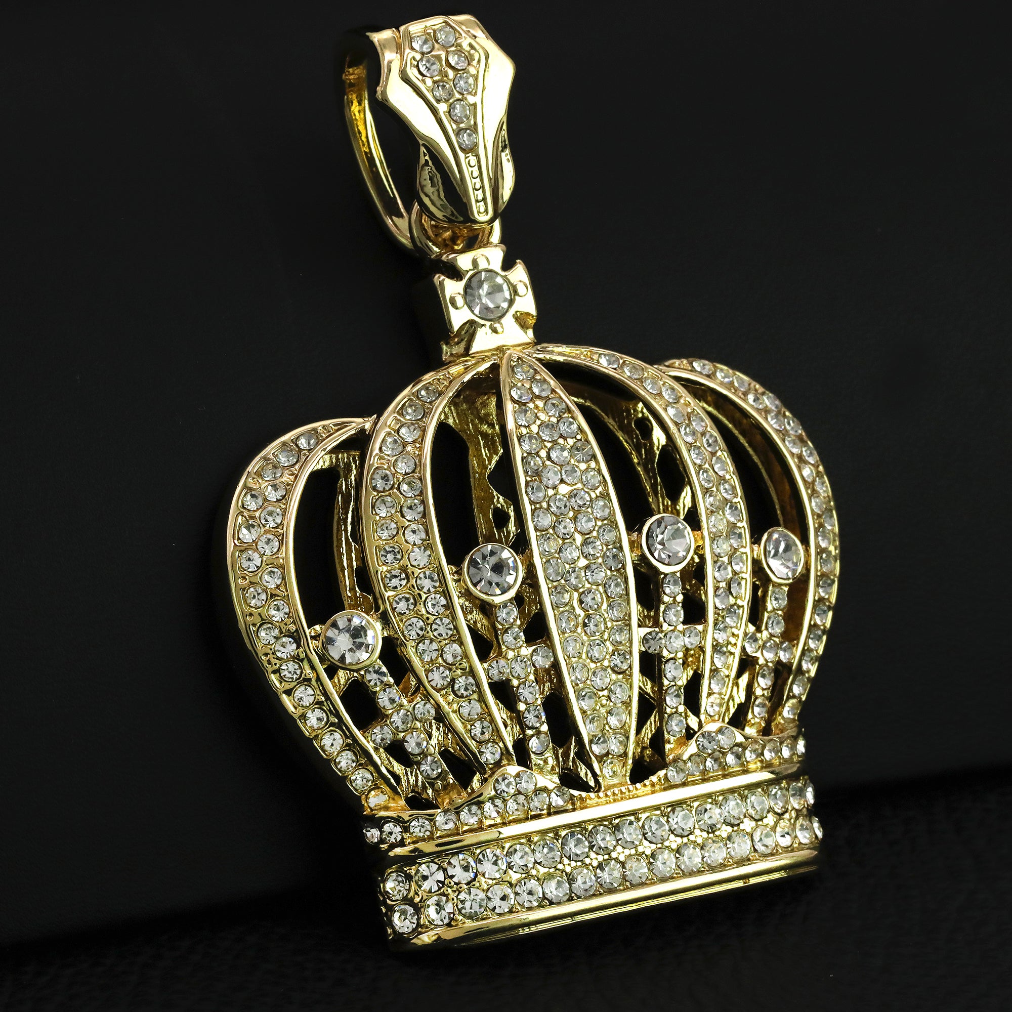 Large CZ Crown Pendant & Iced Cuban CZ Chain Necklace – Trendy Hip Hop Jewelry for Men & Women – 18"-24"