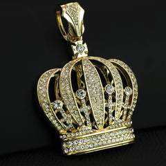 Large CZ Crown Pendant & Iced Cuban CZ Chain Necklace – Trendy Hip Hop Jewelry for Men & Women – 18"-24"