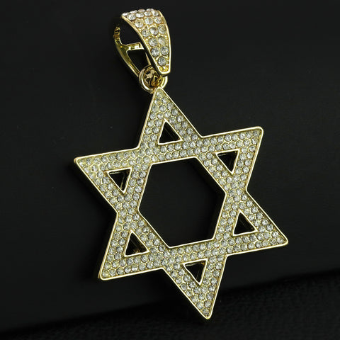 14k Gold Filled Large CZ Flat Star of David Pendant & Iced Cuban CZ Chain – Perfect Gift for Boyfriend, Father, Bestie, or Any Special Occasion – 18"-24"