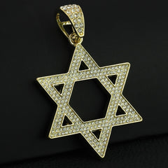 14k Gold Filled Large CZ Flat Star of David Pendant & Iced Cuban CZ Chain – Perfect Gift for Boyfriend, Father, Bestie, or Any Special Occasion – 18"-24"