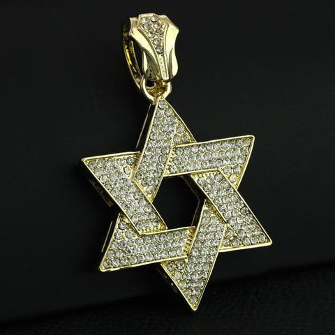 14K Gold Filled Star of David Pendant Necklace with Iced Cuban CZ Chain – Perfect Gift for Father's Day, Birthdays, Anniversaries, and More – 18"-24"