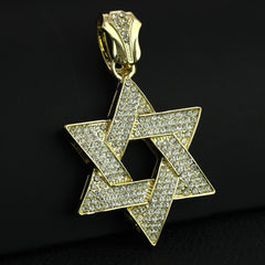 14K Gold Filled Star of David Pendant Necklace with Iced Cuban CZ Chain – Perfect Gift for Father's Day, Birthdays, Anniversaries, and More – 18"-24"