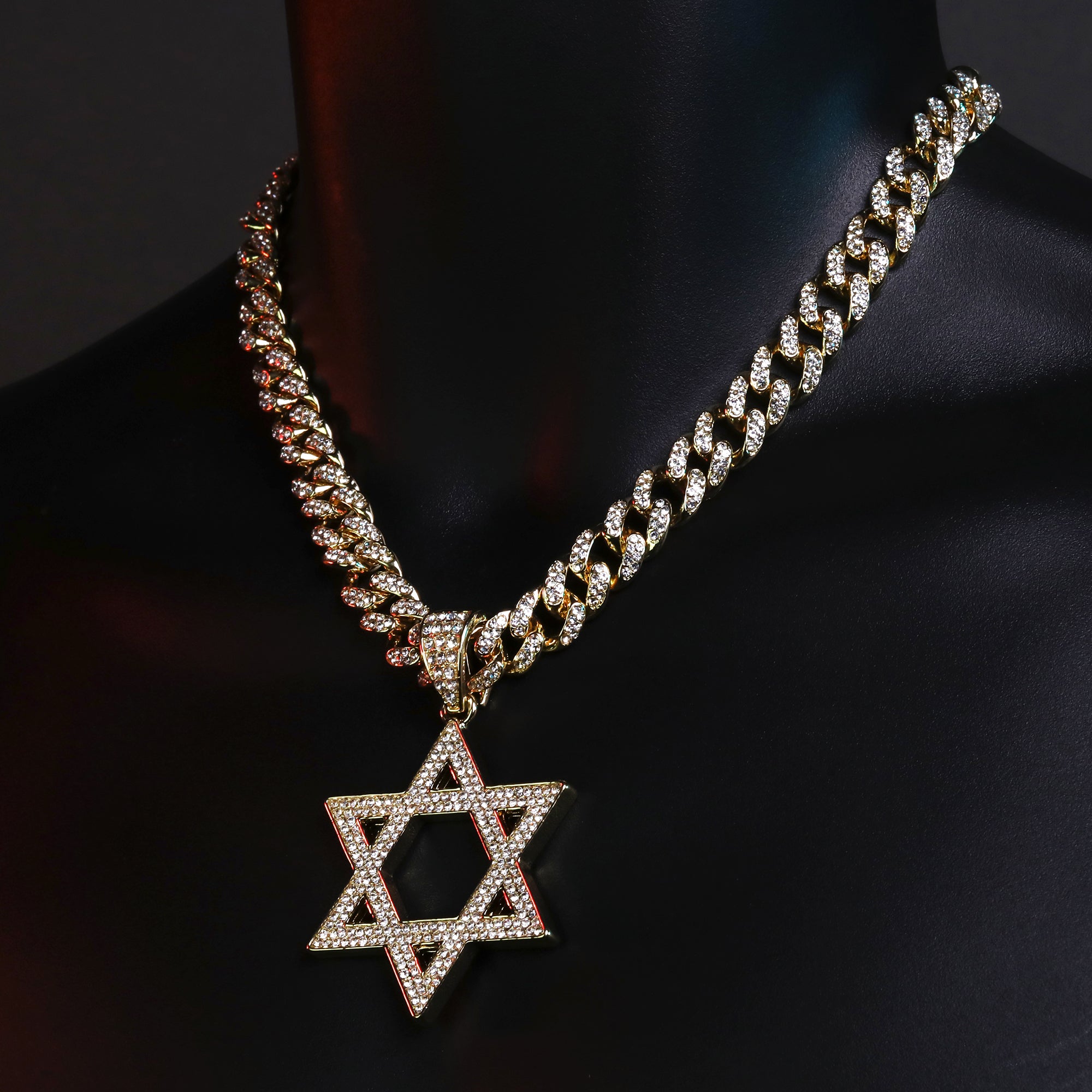 14k Gold Filled Large CZ Flat Star of David Pendant & Iced Cuban CZ Chain – Perfect Gift for Boyfriend, Father, Bestie, or Any Special Occasion – 18"-24"
