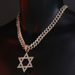 14k Gold Filled Large CZ Flat Star of David Pendant & Iced Cuban CZ Chain – Perfect Gift for Boyfriend, Father, Bestie, or Any Special Occasion – 18"-24"