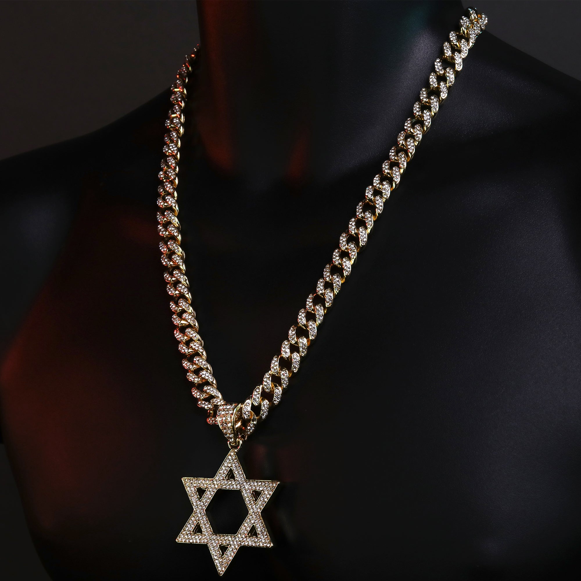 14k Gold Filled Large CZ Flat Star of David Pendant & Iced Cuban CZ Chain – Perfect Gift for Boyfriend, Father, Bestie, or Any Special Occasion – 18"-24"