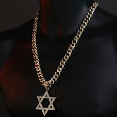 14k Gold Filled Large CZ Flat Star of David Pendant & Iced Cuban CZ Chain – Perfect Gift for Boyfriend, Father, Bestie, or Any Special Occasion – 18"-24"