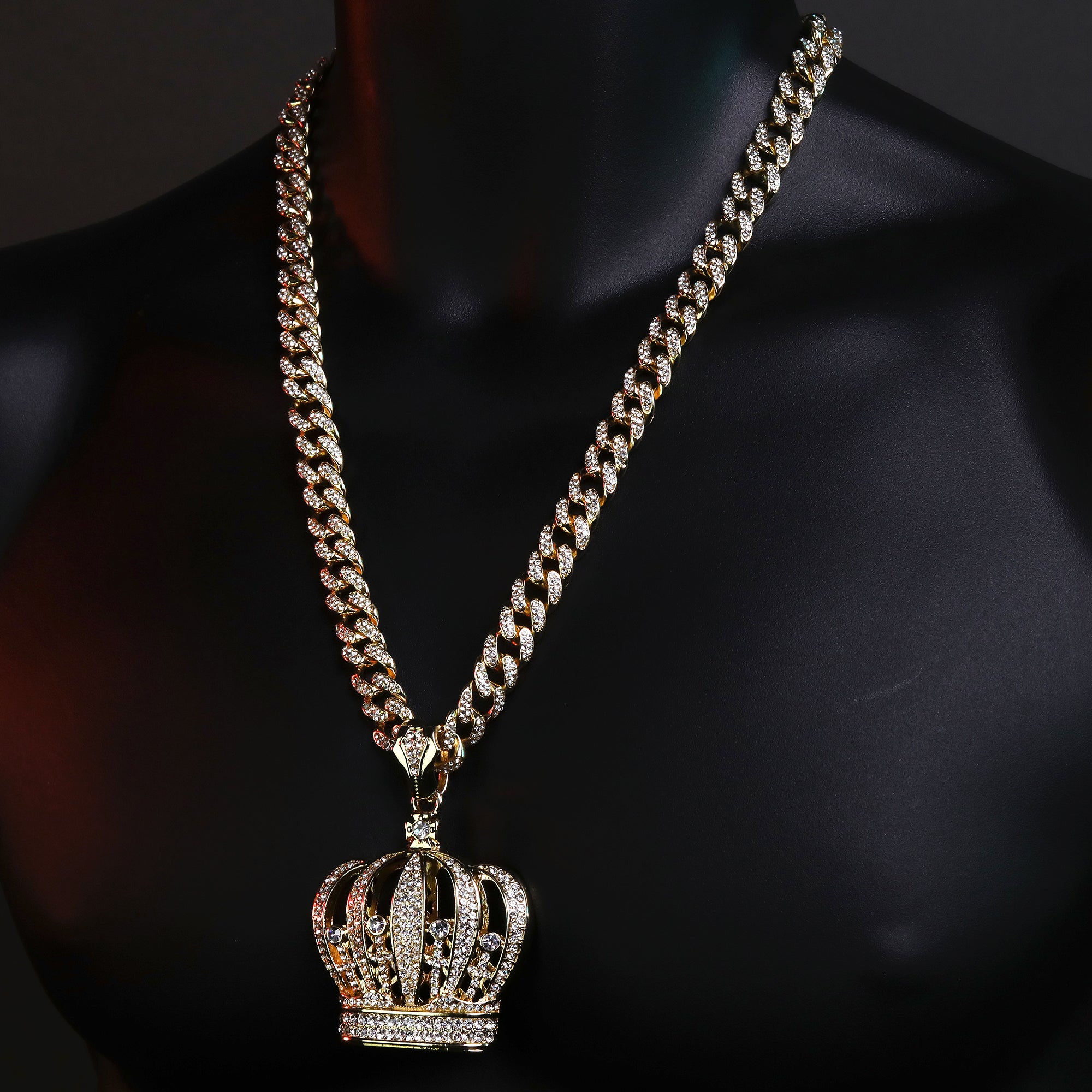 Large CZ Crown Pendant & Iced Cuban CZ Chain Necklace – Trendy Hip Hop Jewelry for Men & Women – 18"-24"
