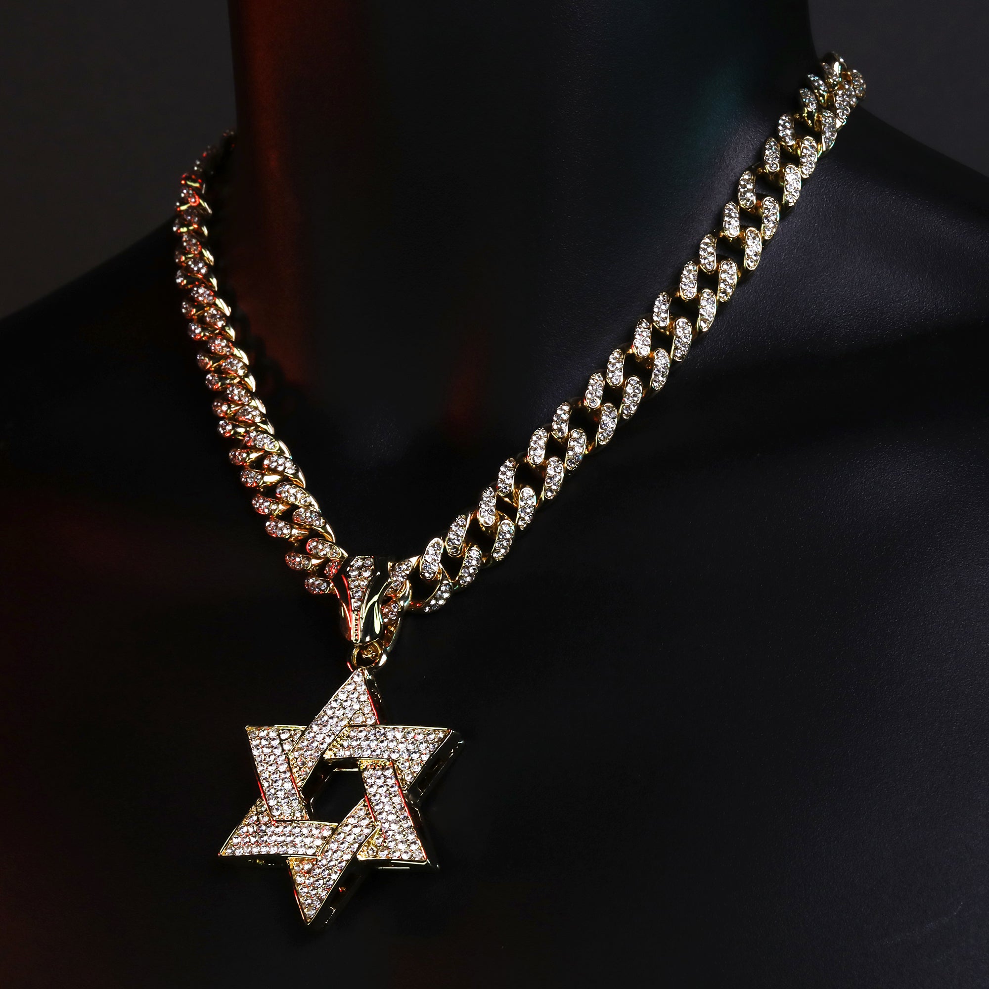 14K Gold Filled Star of David Pendant Necklace with Iced Cuban CZ Chain – Perfect Gift for Father's Day, Birthdays, Anniversaries, and More – 18"-24"