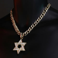 14K Gold Filled Star of David Pendant Necklace with Iced Cuban CZ Chain – Perfect Gift for Father's Day, Birthdays, Anniversaries, and More – 18"-24"