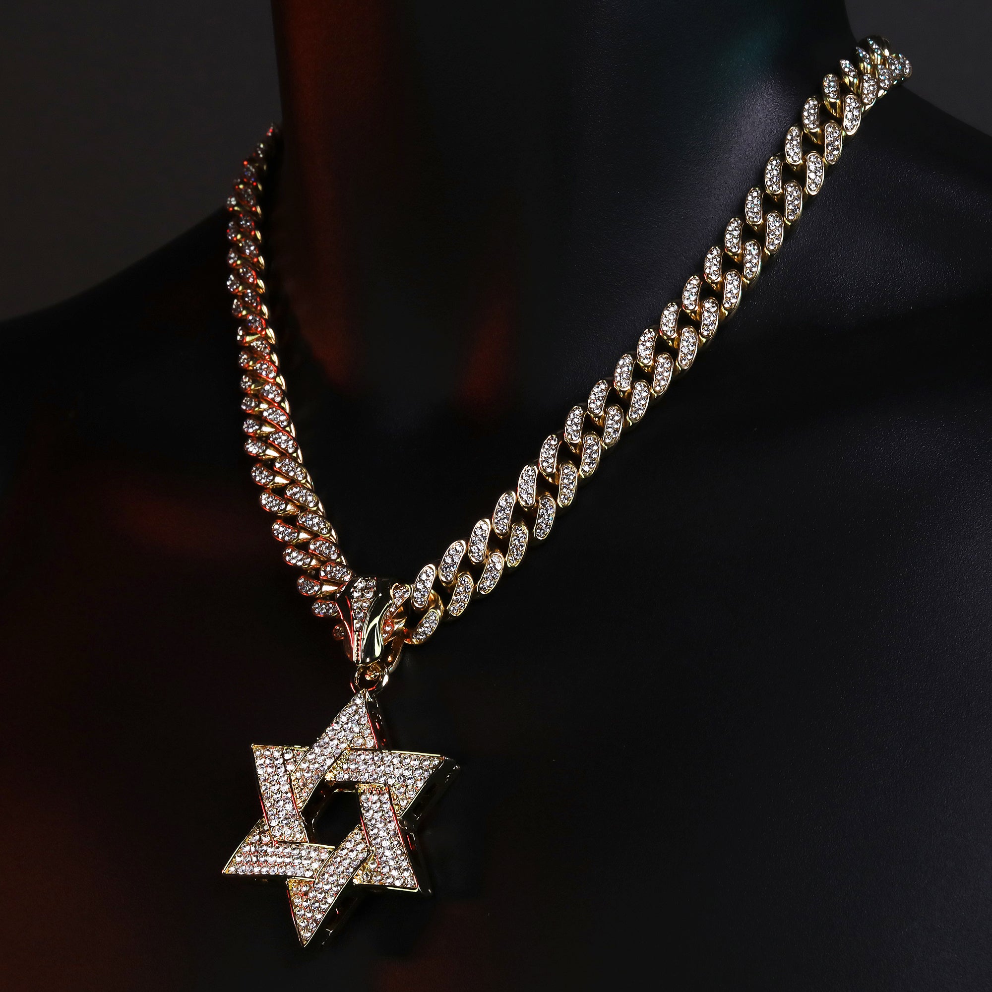 14K Gold Filled Star of David Pendant Necklace with Iced Cuban CZ Chain – Perfect Gift for Father's Day, Birthdays, Anniversaries, and More – 18"-24"