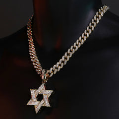 14K Gold Filled Star of David Pendant Necklace with Iced Cuban CZ Chain – Perfect Gift for Father's Day, Birthdays, Anniversaries, and More – 18"-24"