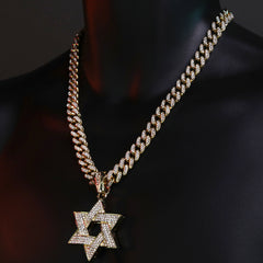 14K Gold Filled Star of David Pendant Necklace with Iced Cuban CZ Chain – Perfect Gift for Father's Day, Birthdays, Anniversaries, and More – 18"-24"